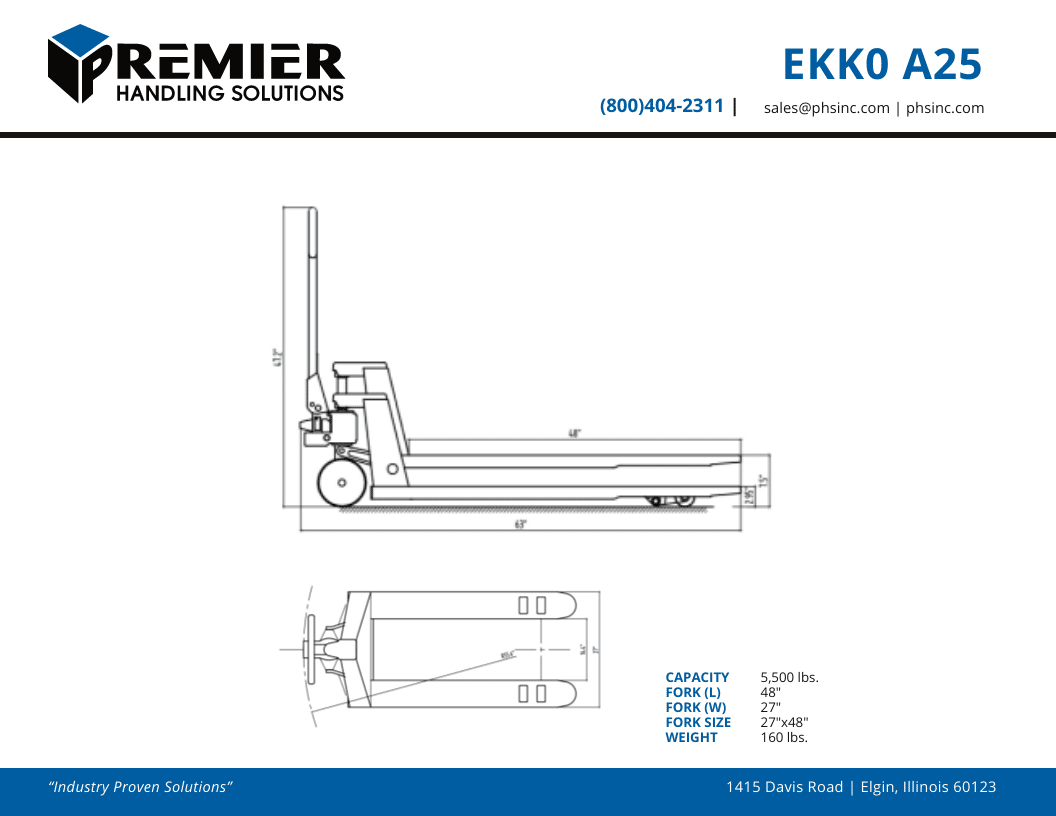 Ekko A25 Manual Pallet Jack Technical Drawing